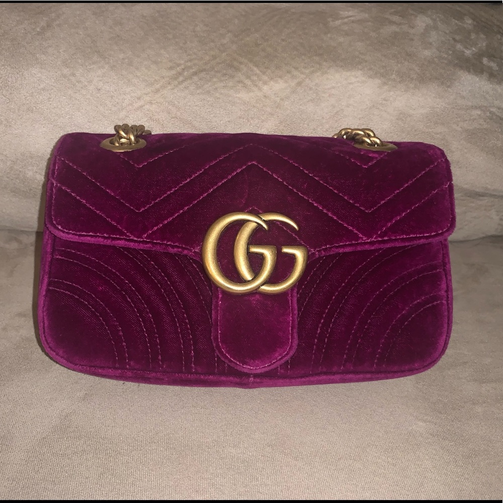 SOLD Authentic Gucci Velvet Mini Marmont - Rubin GHW